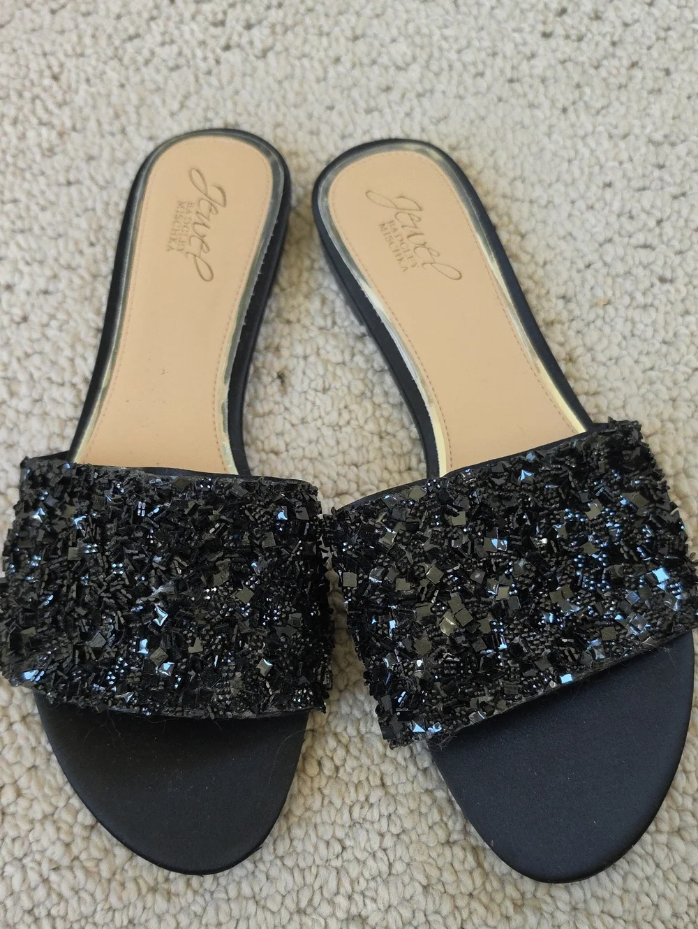 Jewel Badgley Mischka Black Beaded Slide Flats